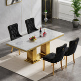 Maotifeys White Marble Dining Table for 6 Modern Luxury Faux Marble Kitchen Table for 4-6,68" Large Dining Room Tables with Columnar-Shape Gold Stainless Steel Base