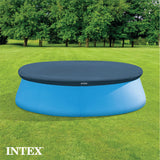 Intex Swim Center Inflatable Above Ground Outdoor Round Family Swimming Pool with Built-in Relaxing Bench, Cupholders & Secure Vinyl Pool Cover, Blue
