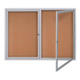WorkPro® Enclosed Double-Door Cork Bulletin Board, 36" x 48", Aluminum Frame with Silver Finish