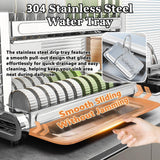 QIUHTR Stainless Steel 2-Tier Dish Drying Rack with Utensil Holder and Drainboard,Small Dish Rack for Kitchen Counter,for Plates, Bowls, and Pots(21.9 * 13")