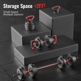 Fitvids 40lbs 4in1 Adjustable Dumbbell Set, Multi-Functional Changeable Dumbbell and Barbell Kettlebell Set