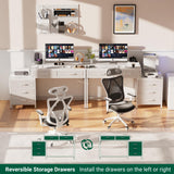 Reversible Computer Desk with 5 Drawers, Sturdy Office Desk with Power Outlets and USB Ports