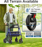 HOMLAND Foldable Rollator Walker with Seat for Seniors, 16" Enlarged Seat