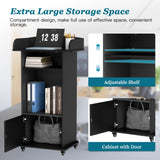 Podium Stand with Metal Wheels Wooden Lectern Podium Stand Portable Pulpit Standing with Storage Mobile