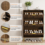 NOVAMAISON Shoe Cabinet with 3 Flip Drawer, Mid Century Shoe Cabinet Storage for Entryway Slim, Hidden Shoe Storage Cabinet, Freestanding Shoes Rack Organizer for Entryway, Walnut