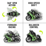 Liberty Imports 2.4G RC Remote Control Stunt Motorcycle with Riding Figure, 1:10 Scale High Speed Cross Country 360 Degree Rotation Drift Shockproof Racing Motorbike (Green)