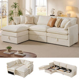 Ihanherry 103" Modular Sectional Sofa with Storage, L Shaped Cloud Couch with Movable Ottomans & 4 Pillows