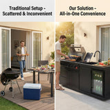 RENDGO Modular Outdoor Kitchen Island, 6-Burner Gas Grill, 75300 BTU,Silver