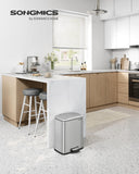 Trash Can, Garbage Can with Lid, 5.2-Gallon (20L) Step Trash Bin for Kitchen, Stainless Steel, Soft Close and Stays Open