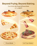 Behome Indoor Pizza Oven & Air Fryer, 6.5 QT Family Size with Pizza Stone, 9 Cooking Preset with Viewing Window &Light, 105°F-450°F Adjustable for Air Fry, Roast, Bake, Dehydrate, Fries, 1700W, Black
