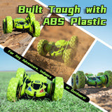 Threeking Remote Control Car 4WD 360° Flip Stunt Double Sided Driving Durable RC Cars with Breathing Soft Lights, Green, Unique Toys Gifts for Boys Girls Ages 6-12