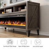 LUXOAK 65" Farmhouse TV Stand with 60" Electric Fireplace for TVs up to 75"