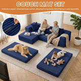79" Modular Sectional Sofa, Boneless Convertible Sleeper Sofa Bed, Modern Tri-Folding Cloud Couch with L-Shape Chaise, Corduroy Futon for Living Room Small Spaces Apartment, No Assembly,Blue