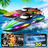 RC Boat with LED Lights - Toddler 14Inch Remote Control Boat for Kids and Adults, 2.4Ghz Fast RC Boats 15 KPH for Lakes & Pools with 4 Rechargeable Battery, Summer Toys Gifts for Kids Age 8-12 (2)