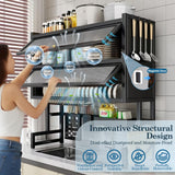 MANNY HOME 4-Tier Dish Drying Rack with Cover – Above Sink Kitchen Storage Rack, Large Space-Saving Shelf for Dishes, Glasses, Bowls & Cutlery, Black (W-40'')
