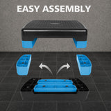 MIIUDGIG 18'' Adjustable Aerobic Step Platform, Adjustable Fitness 4-6in Exercise Stepper Workout with 2 Risers, Aerobics Stepper Workout Stepper for Home Gym Cardio Strength & Training (Blue)