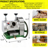 LGXEnzhuo Manual Sugarcane Juicer – Stainless Steel 3-Roll Juice Extractor with Large Crank and 2 Peeling Knives, 330 lbs/h High-Efficiency Press for Sugarcane, Ginger