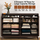 Dresser for Bedroom with 6 Drawers, 55" Large Dresser & Chest of Drawers with Charging Station, Wood Closet Clothes Storage Long Dressers Organizer for Bedroom Living Room Hallway (Brown)