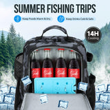 PLUSINNO Fishing Backpack with Rod Holders & Cooler, 45L Large Water-resistant Fishing Tackle Bag,Fishing Tackle Backpack Store Fishing Gear For Camping,Fishing Gifts for Men Sport Bags Black Camo