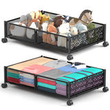 Under Bed Storage With Wheels, 2 Pack Foldable Pattern Carved Metal Under Bed Storage Containers, 60L Rolling Underbed Storage, Easy Assembly Under The Bed Storage for Shoes, Clothes, Blankets...