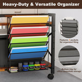 EasyCom Large Printer Stand with File Holder Organizer, Adjustable Height Shelf with Wheels, Rolling Printer Cart, Rustic Brown
