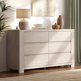 ModernMate 6 Drawer Dresser for Bedroom, 55'' Modern White Oak Gray Chest of Drawers with Charging Station, Wood Bedroom Dresser with Large Storage for Living Room, Entryway, Nursery, Anti-Tipping