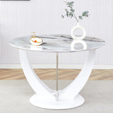 JUFU Round Dining Table for 4/6, 47 Inch Faux Marble Look Dining Room Table, White Kitchen Table with Stable Pedestal, Modern Glass Dining Table for Kitchen,Living Room,Apartment,Restaurant