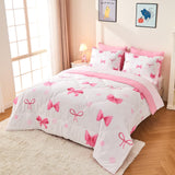 Wajade 7 Piece Pink Bow Bedding Set for Girls Kids Twin Size Comforter Set with Sheet and 2 Pillowcases 2 Pillow Shams Cute Girls Bed in a Bag as Birthday Choice