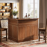 Tribesigns Bar Cabinet, L-Shaped Home Bar Table with Stemware Racks, 4-Tier Corner Bar Unit Liquor Wine Bar Table Reception Desk for Home Pub, Red Brown