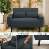 Jarenie 48" Small Loveseat Sofa, Mid Century Modern Love Seat with Back Cushions and Plastic Legs, 2 Seater Couches for Living Room, Bedroom, Small Spaces, Dark Grey