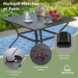 MFSTUDIO 5 Piece Outdoor Dining Set, Square Metal Table w/Textilene Chairs