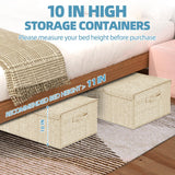 Hoyula Deep Under Bed Storage Container, 10" Tall Height Underbed Box Bin with Lids 31" Long Large Basket for Under Bed, Bedroom, Dorms, Clothes, Bed sheets, Blankets, 2 Pack, Beige