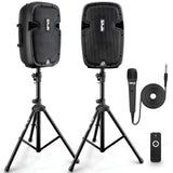 Pyle Active + Passive PA Systems - Dual 8inch 700 Watt Max Power Output Speaker with Microphone, Bluetooth Wireless Streaming, MP3/USB/SD/AUX Readers, Speaker Stands- Pyle PPHP849KT