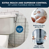 HammerHead Showers Solid Metal Handheld Bidet Sprayer for Toilet, Handheld Bidet Attachment with 59-Inch Hose and Leak-Proof T-Valve, Jet Spray for Toilet, Muslim Shower, Chrome