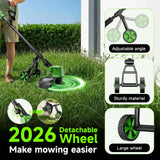 20000 RPM Brushless Battery Weed Wacker Cordless, 6000mAh Electric Weed Eater Battery Powered, Heavy Duty Brush Cutter Edger Lawn Tool/Weed Trimmer/Grass Trimmer W/Wheel Metal Blade, 2 Battery