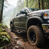 OEDRO Running Boards Compatible with 2019-2026 Chevy Silverado/GMC Sierra 1500 Double/Extended Cab, 2020-2026 2500HD 3500HD, Two Stairs Square Side Steps Rails, Black Steel Nerf Bars