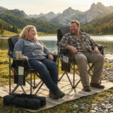 LANMOUNTAIN 2 Pack Padded Oversized Camping Chairs for Adults,Heavy Duty Support 400 Lbs,Folding Portable Lawn Chair w/Cup Holder,Cooler Bag,Side Pocket,Perfect for Outdoor Picnic,Hiking(Black)