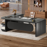 Tribesigns 80'' L-Shaped Desk, Large Executive Office Desk with 55'' Drawers Cabinet, Modern Commercial Office Table with Storage Shelves, Business Furniture for Home Office, Grey & Black