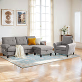 Chireca 3 Piece Convertible Sectional Sofa Set, Modern Linen Fabric Small Couch with Movable Storage Ottoman & Chaise, 4-Seat Sofa Couches for Living Room, Home Office, Apartment, Light Grey