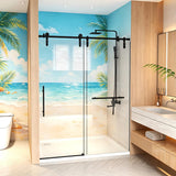 LOHCEH Shower Door,56-60" W x 66" H Sliding Frameless Shower Door,Adjustable Width,5/16"(8mm) SGCC Tempered Glass,Stainless Steel Hardware,Black