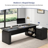 L-Shaped Executive Desk with Drawer & Cabinet, Modern Office Desk with Storage