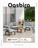 Oasbira Aluminum Modular Outdoor Patio Furniture Set, 6 Seats Sectional Sofa Set with Adjustable Backrest & Thick Cushions, All-Weather L-Shaped Corner Set with Table for Garden & Yard, Gray