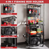 SEEAHEAD Fishing Rod Holders for Garage, Fishing Rod Storage Rack with Hooks & Wheels, Fishing Pole Holder Organizer, Tackle Box & Reel Storage Black