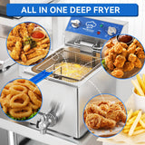 TOPKITCH 6.3Qt Electric Fryer with Oil Drain,30 Minutes Timer,Stretch forming oil tank,Lid and Solid Wire Mesh Basket,Light Duty Commercial Electric Countertop Deep Fryers-120V,1800W