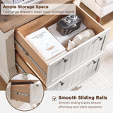T4TREAM 30" Farmhouse Nightstand Set of 2 with Charging Station, Large End Table with 2 Big Drawers, Wooden Side Table Bedside for Bedroom, Living Room, Antique White