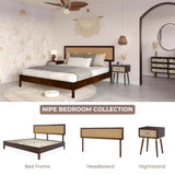 Bme Nipe Full 14 Inch Bohemian Bed Frame with Adjustable Wicker Headboard - Rustic & Vintage Unique Style with Acacia Wood - No Box Spring Needed - Easy Assembly - Walnut