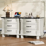 RECHHX Solid Wood Curved Nightstand with Charger Station, Water-Based Painted Bedside Tables with 3 Drawer Storage, Farmhouse End Table with Carved for Bedroom, Living Room, White