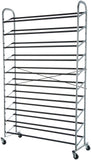 Amazon Basics 50-Pair Shoe Rack Organizer, Portable Rolling with Locking Wheels, Free Standing, 35.8 x 14.6 x 59.5 inches, Chrome
