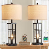 Reaketon Table Lamp for Living Room Set of 2 with USB Charging Ports, 3-Way Dimmable 27.6" Farmhouse End Lamps for Bedroom, Rustic Bedside Lamp, Industrial Nightstand Lamps,Bulbs Included(Black)
