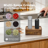 Luvan Professional Salt and Pepper Mill Set with Wooden Stand, Top Button Lock, Heavy Duty Aluminum Manual Pepper Grinder with Adjustable Coarseness, Gift Set for Friends & Family
